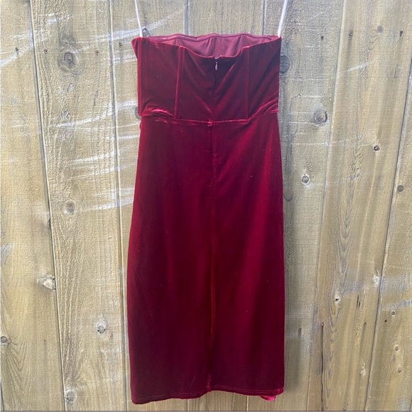 Red Wine Velvet Strapless Corset Bustier Tulip Dress 🌿 - Picture 7 of 9